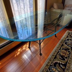 Iron And Bevelled Glass Dining Table & Credenza