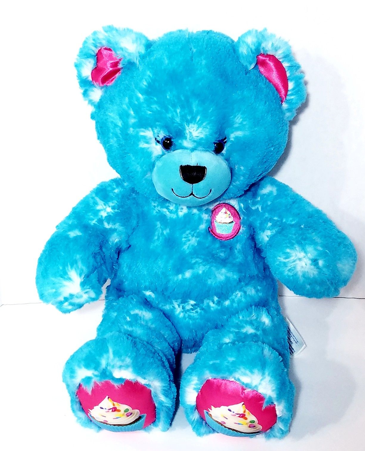 Build a Bear 16" Blue Frosted White Pink Cupcake Teddy Bear Plush BABW Stuffed