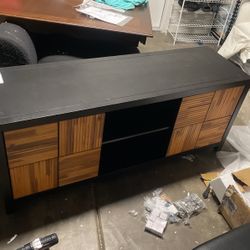 New Out The Box Dark Media Console Tv Stand W Slatted Wood Doors