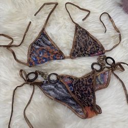 New small cheetah animal metallic  bikini y2k festival rave outfit boho Goth emo    Pi
