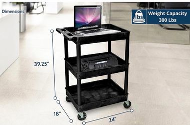 Utility Cart with 3 Shelves, Black