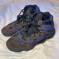 MAKE AN OFFER! MENS size 12 Adidas Yeezy 500 High "Tyrian" features a distinctive purple elastane base with brown suede and black leather overlays