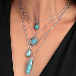 Brand NEW , Turquoise MULTI Layer CHAINS . ALL 4 Jewelry Chain With Pendants FOR $40