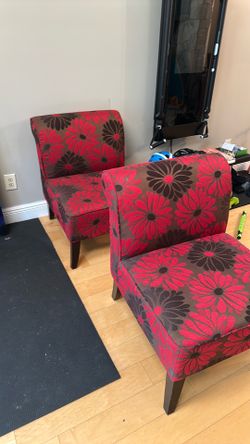 Red Asian style chairs Pair great condition