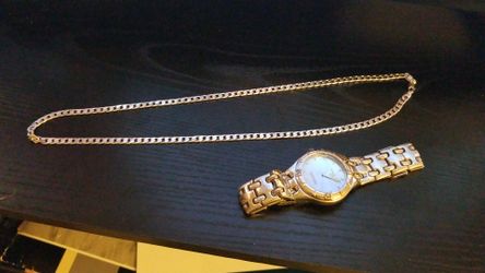 24 in white gold filled necklace and watch