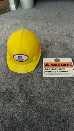 Railroad hard hat and sign