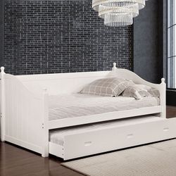 Brand New Cottage White Twin Size Daybed With Twin Size Trundle Bed