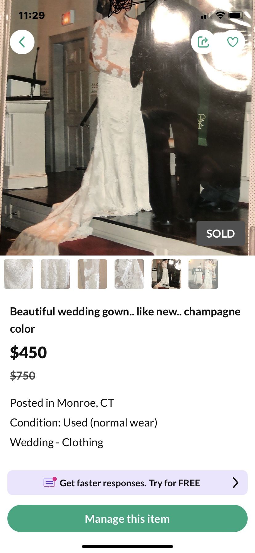 Beautiful wedding gown.. like new.. champagne color