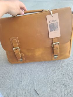 Kattee Tan Leather Briefcase Messenger Bag