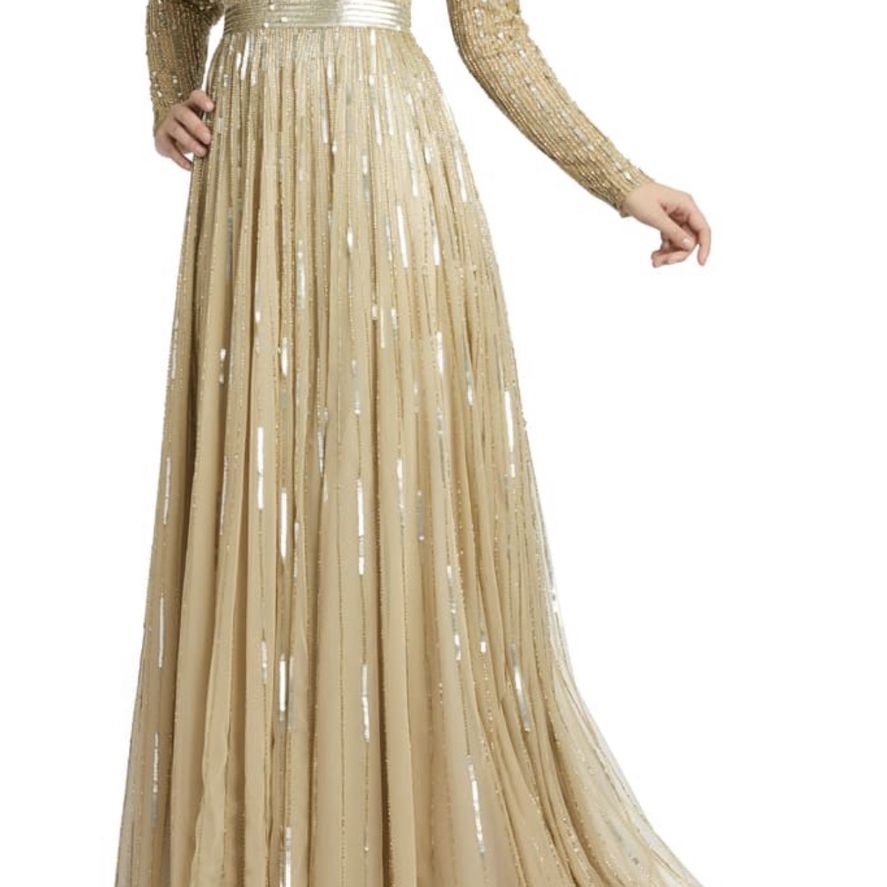 Beautiful For Mac Duggal Long Sleeve Sequin Bead Stripe Gown
