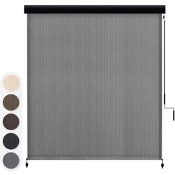 VICLLAX Outdoor Premium Roller Shades for Patio, Exterior Cordless Outdoor Blinds Porch Shades with Aluminum Valance (8' W X 8' L), Anthracite Grey