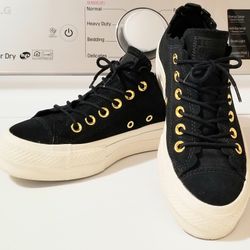 Converse All Star Platform Black W/gold Size 6