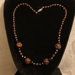 14” Handmade Beaded Necklace With Solid Wooden Accent 