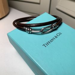 Bracelet Tiffany Authentic Silver 925. & Leather Men’s Size KENDALL AREA PICK UP 