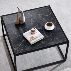 Black Square Faux Marble Table