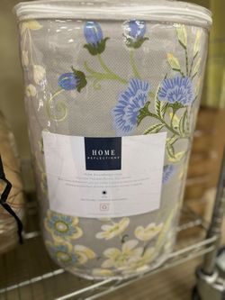 Home Reflections Reversible Jacobean Floral King Comforter Set – 3-Piece, Gray / Blue / White Floral, 100% Polyester