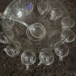 Vintage Glass Punch Bowl And Glasses