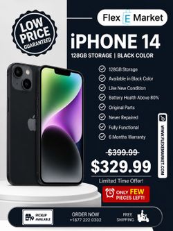 FEW LEFT! iPhone 14 128GB Black – Like New | Original Parts | Was $399.99, Now Only $329.99 🔥