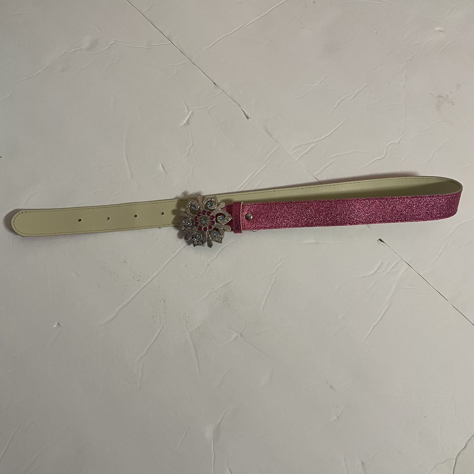 Pink Glittery Flower Girls Belt 33 inches