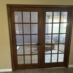 15 Glass Pane French Butler Full Wood Door Set 