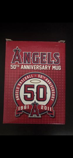 commemorative Los Angeles Angels 50th Anniversary glass mug.