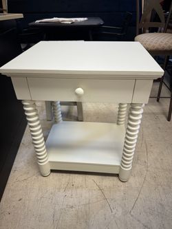 White Spool Leg Nightstand with Drawer