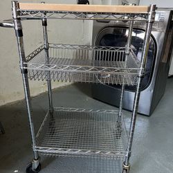 Metal Cart With Removable Wood plate