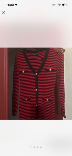 Red and Black Striped Cardigan dress 2XL with Gold Buttons