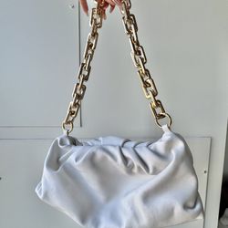 Genuine Leather Bag, Gold Chain