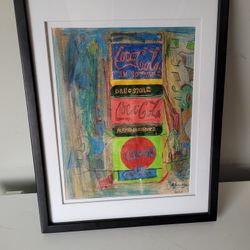 Coke Cola abstract Painting framed signed by Artist 
