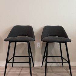 27’’ Boucle Bar Stools Set of 2, Upholstered Counter Height Stools with Open Back, Modern Barstools for Kitchen Island, Home Pub, Black