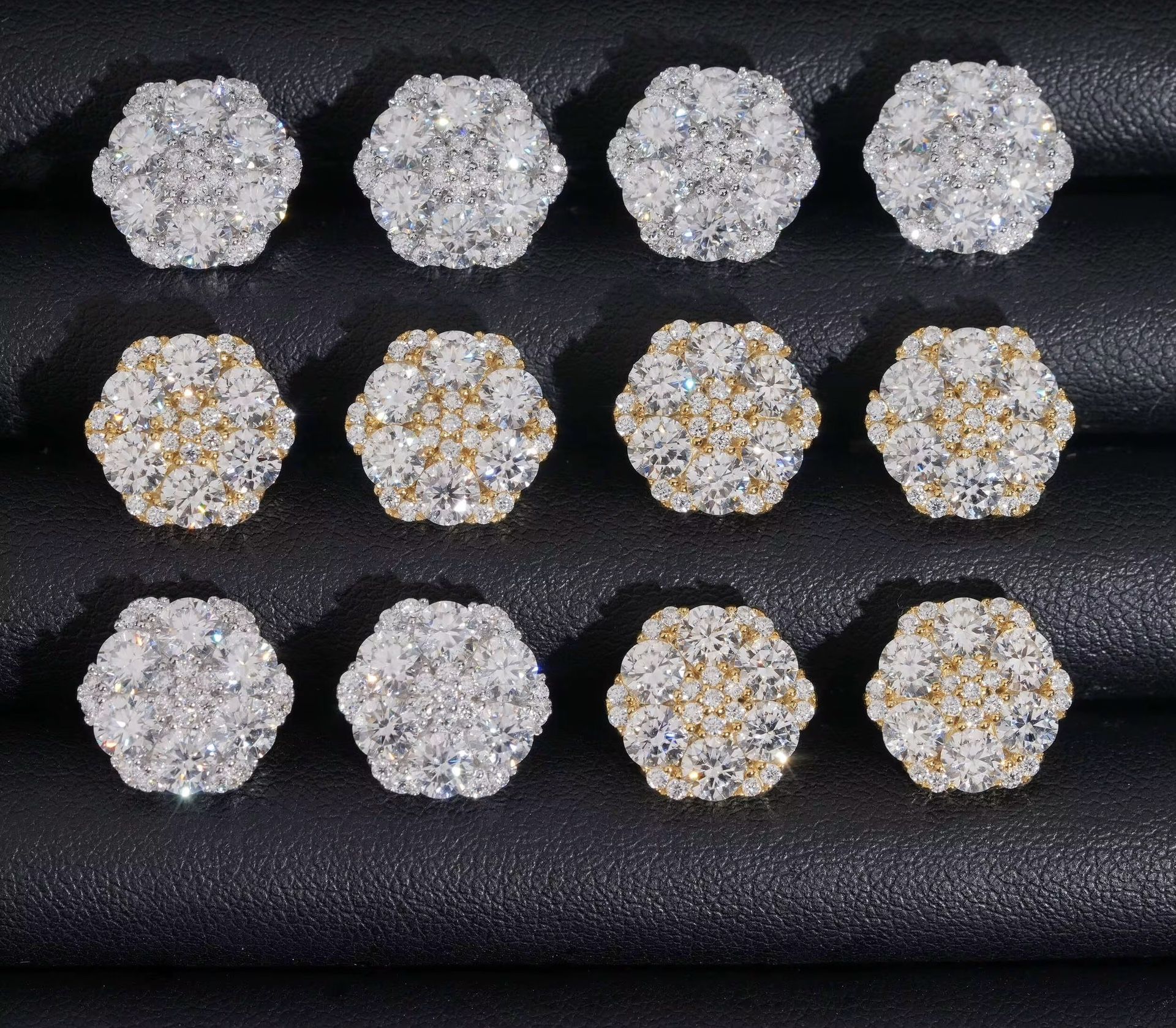 Bling Iced Out Strew Back Round 925 Silver 13mm Hiphop VVS Moissanite Diamond Cluster Stud Earrings