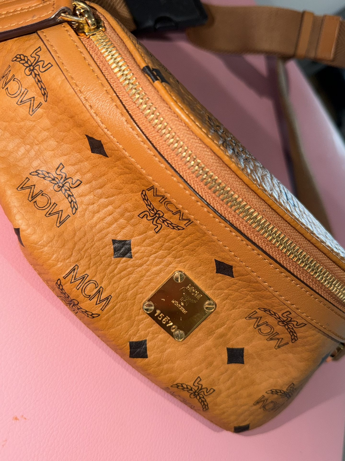 MCM Visetos Original Belt Bag / Fanny Pack in the classic Cognac color.