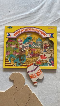 Vintage 1974 Playskool Sesame Street Cookie Monster wooden puzzle