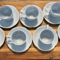 Baby Blue Espresso Cups With Clothe Napkins 