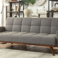 Brand New Grey Mid Century Modern Style Futon Sofa Sleeper