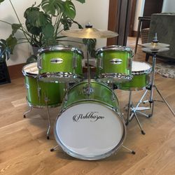 Ashore 5-piece Complete Junior Drum Set With Genuine Brass Cymbals