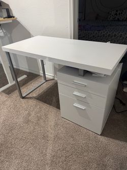 White Office Desk with 3-Drawer Cabinet
