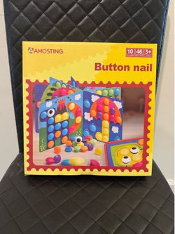 Button Nail Mosaic Peg Board Learning Toy – 46 Buttons, 10 Picture Cards