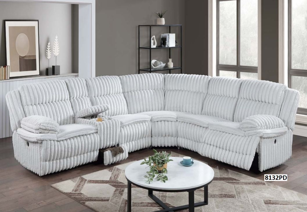 WHITE CORDUROY RECLINING SECTIONAL