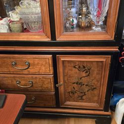 6 Chairs Dining Room Table Asian With Extension. And China Cabinet  With Some Wear And Few Scrarches On Table Good Condition 