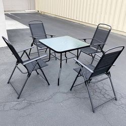 (NEW) $100 Patio 5pcs Dining Set with 32x32” Table and 4pc Folding Chairs, Outdoor Furniture 