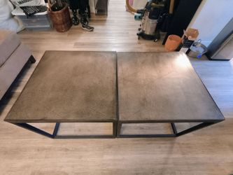 Restoration Hardware "Parquet" Metal Side Tables Set (Art Deco, Industrial)