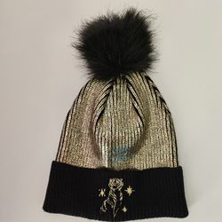 Disney Aladdin Rajah Winter Hat Knit Beanie with Faux Fur Pom NWT 