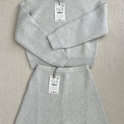New ZARA Girls Knit Long Sleeve Sweater And Skirt Set Size 9-10