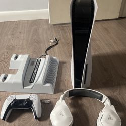 Ps5 Disc Version With Cooling And Charging Doc And Turtle Beach Headset Thumbnail