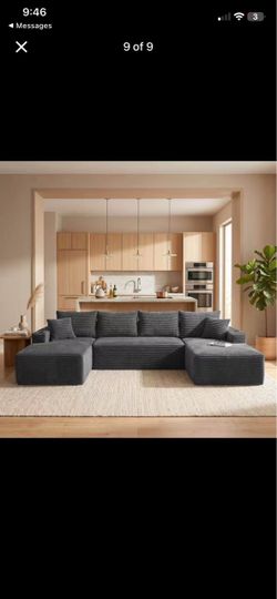 134" Plush Cloud U-Shape Modular Sectional Sofa with Chaise, Side Pockets, and No Assembly Required - Grey
