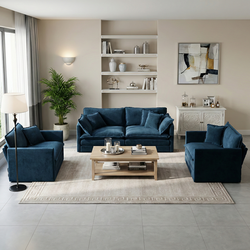 Fremont 3 Piece Chenille Upholstered Modular Sofa Set with Armchairs and Loveseat