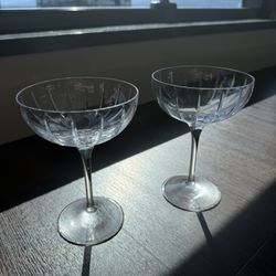Vintage Coupe Cocktail Glasses Set of 2 Clear Paneled Champagne Saucers