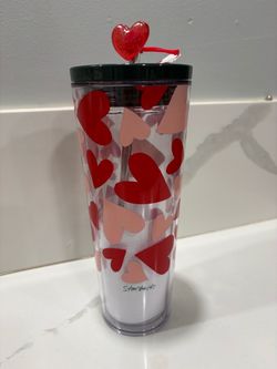 Starbucks Valentine Hearts Cold Cup Tumbler w/ Straw Pink Red 24oz